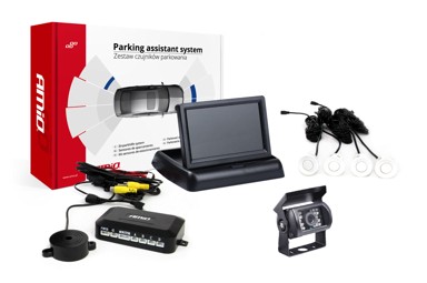 AMIO Parking senzori x4, bijeli, 22 mm, TFT02 4,3", buzzer, HD-501-IR kamera za rikverc
